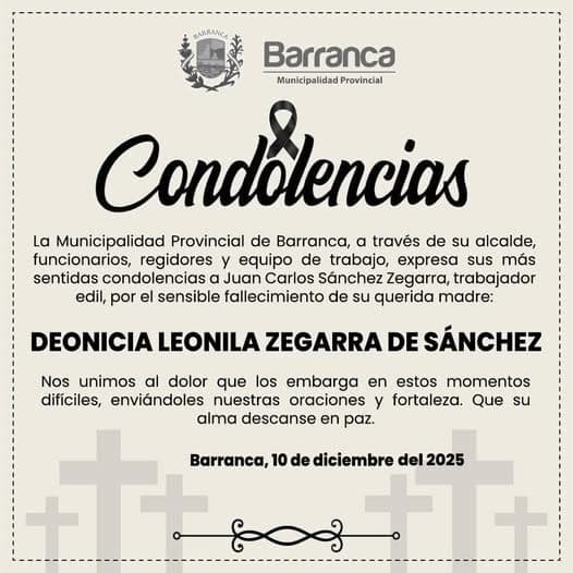 La Municipalidad Provincial de Barranca Expresa sus Condolencias por la Pérdida de una Querida Madre